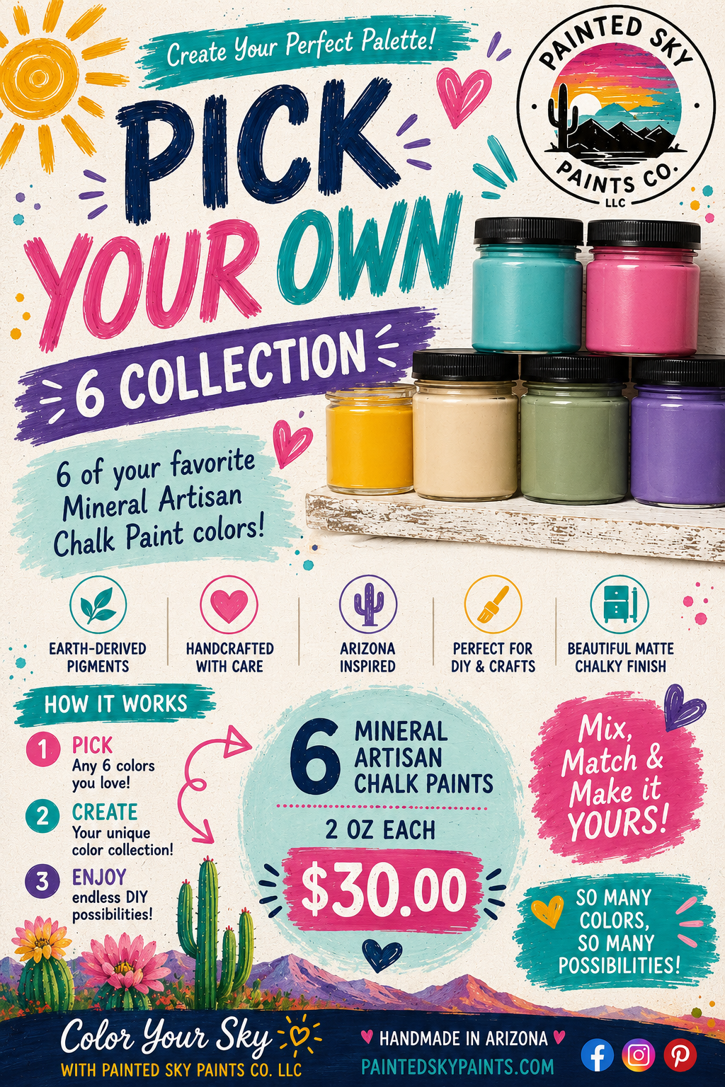 MIX SIX COLLECTION - You choose 6 Mineral Artisan Chalk Paints